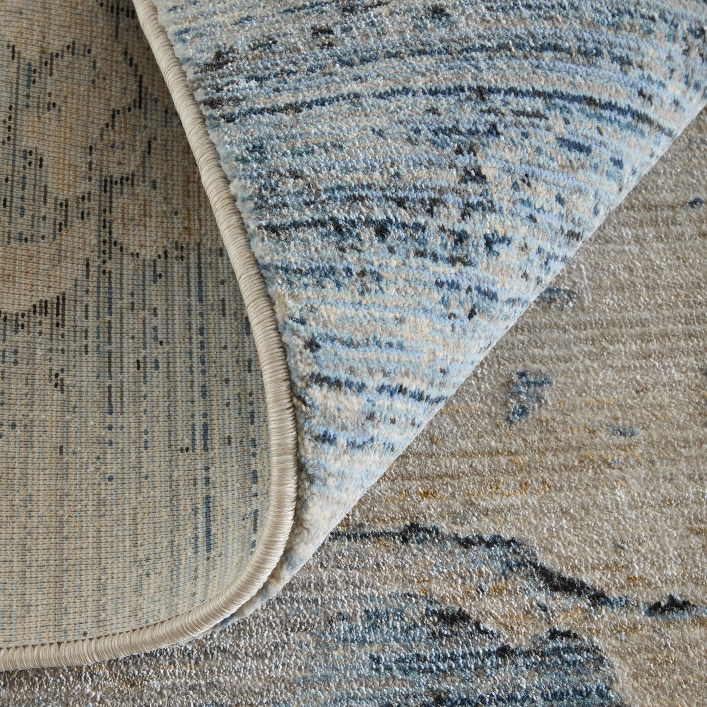 Sonora Modern/Industrial Abstract/Watercolor/Distressed Blue/Ivory/Tan - Feizy Rug