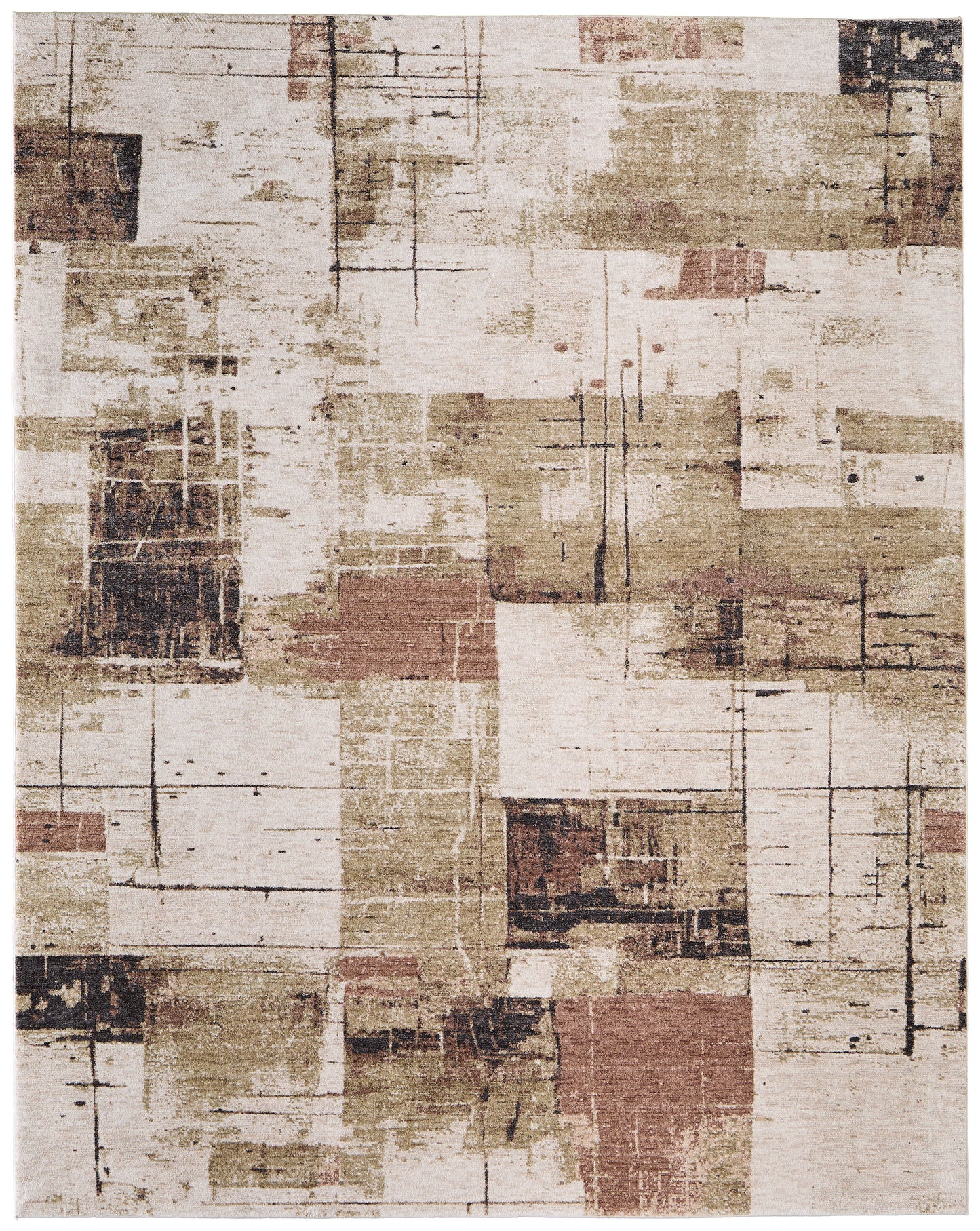 Pearson Modern/Industrial Abstract/Color Block/Distressed Ivory/Green/Brown - Feizy Rug