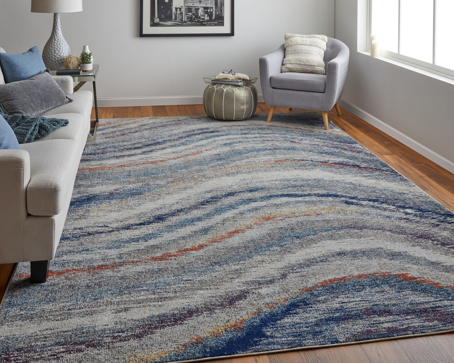 Edgemont Modern/Casual Abstract Blue/Gray/Orange - Feizy Rug