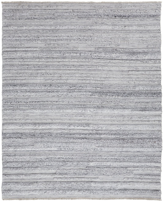 Alden Transitional/Casual/Scandinavian Stripes/Solid Gray/Silver/Ivory - Feizy Rug
