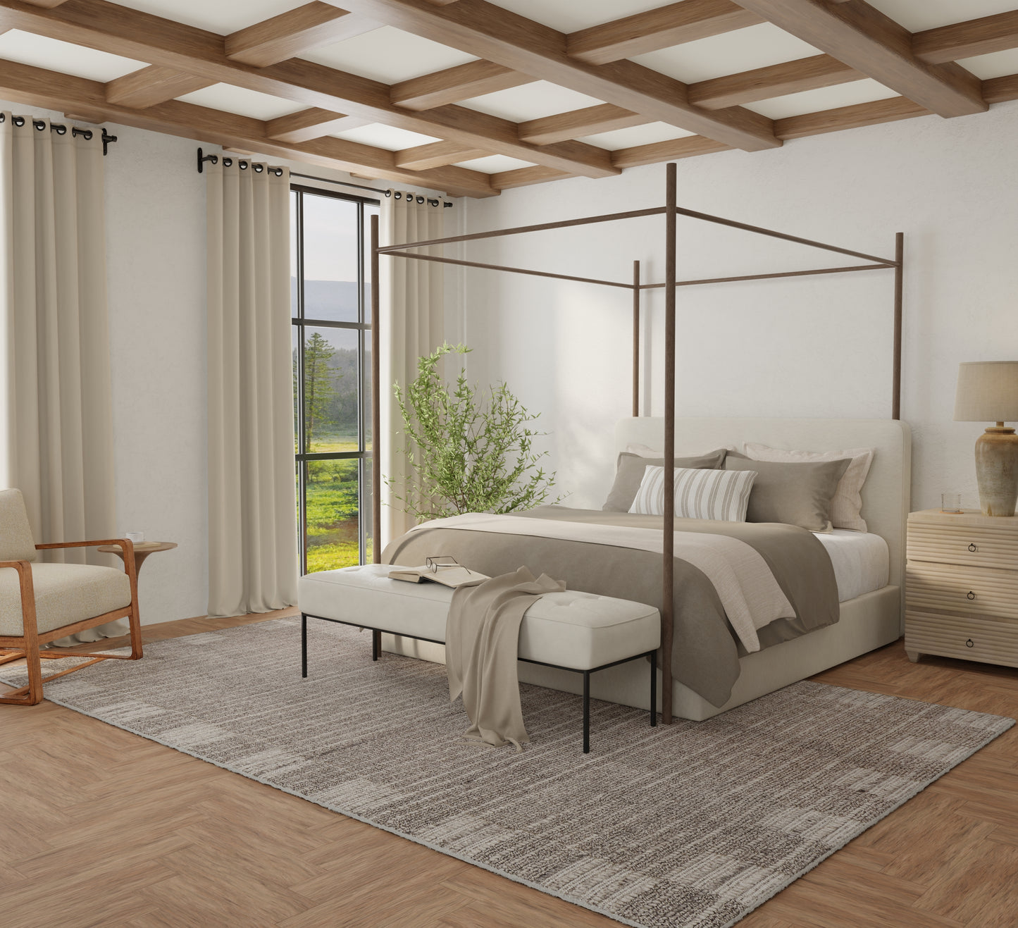 Herrick Modern/Casual Solid/Stripes Taupe/Ivory/Brown - Feizy Rug