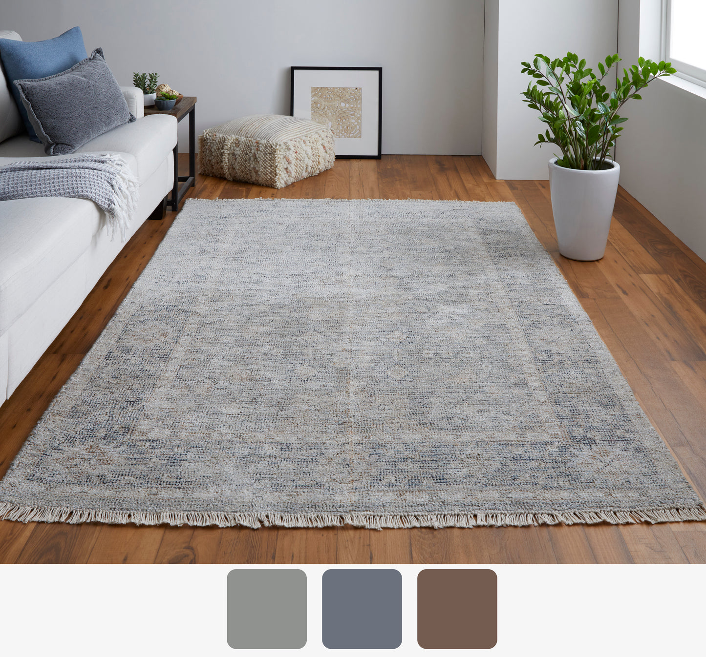 Caldwell Transitional/Bohemian & Eclectic/Casual Distressed/Bordered/Medallion Gray/Blue/Taupe - Feizy Rug