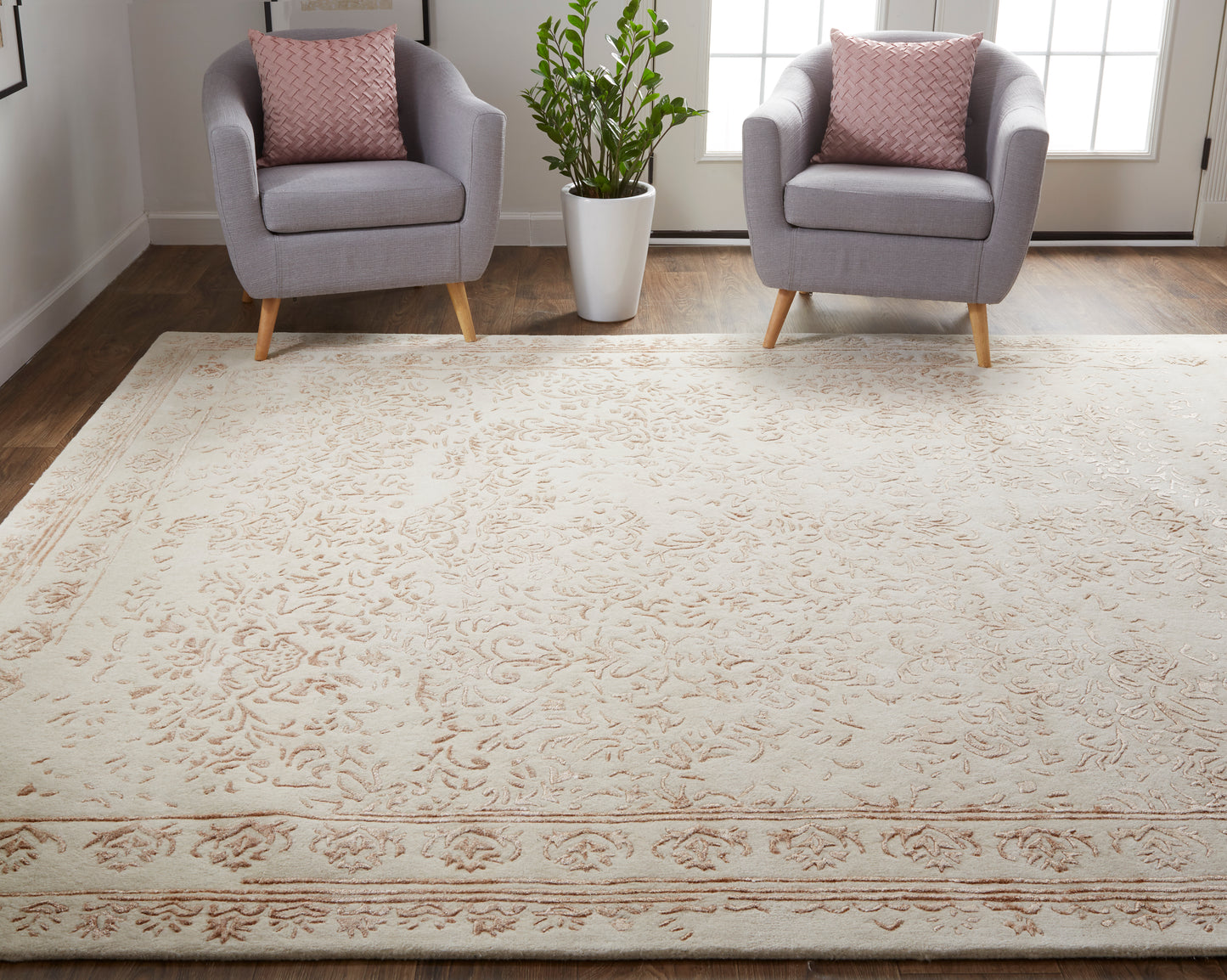 Bella Transitional/Bohemian & Eclectic/Casual Oriental/Bordered/Floral & Botanical Ivory/Tan/Pink - Feizy Rug