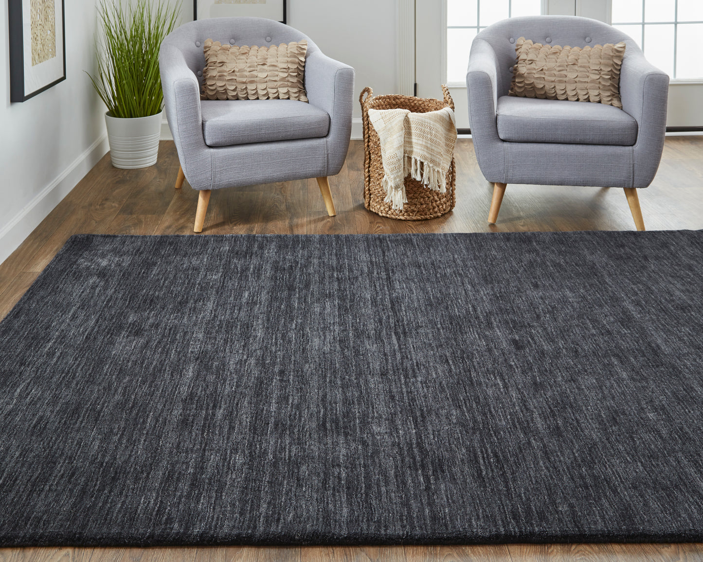 Luna Modern/Casual Solid Black - Feizy Rug