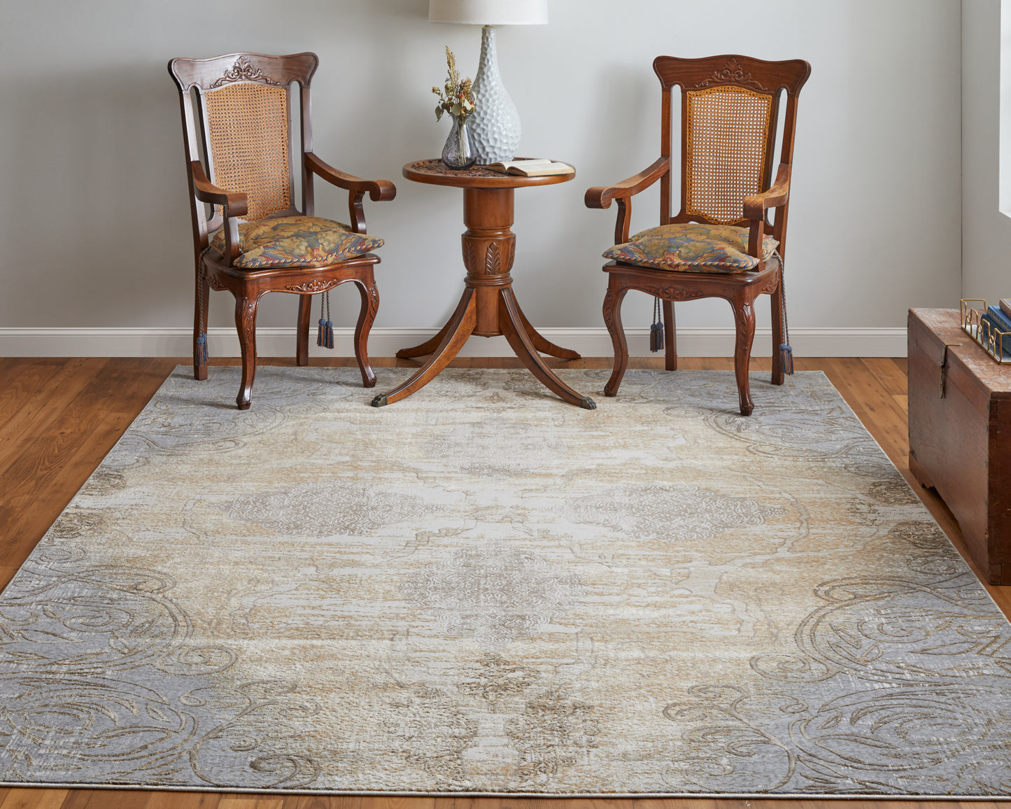 Celene Traditional/Vintage/Cottage Medallion/Scroll Silver/Tan/Gray - Feizy Rug
