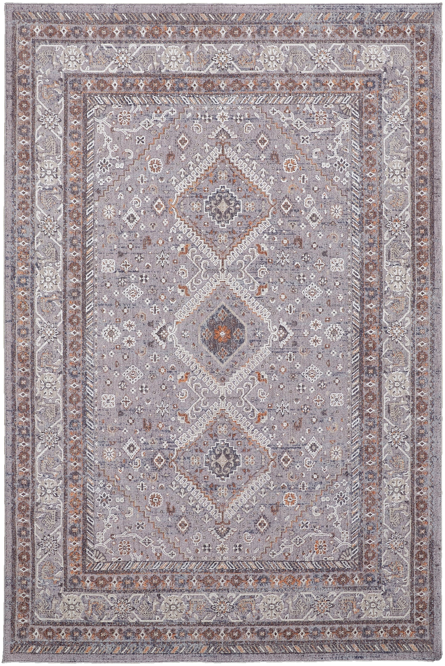Francisco Transitional/Southwestern/Classic Medallion/Bordered/Oriental Gray/Orange/Ivory - Feizy Rug