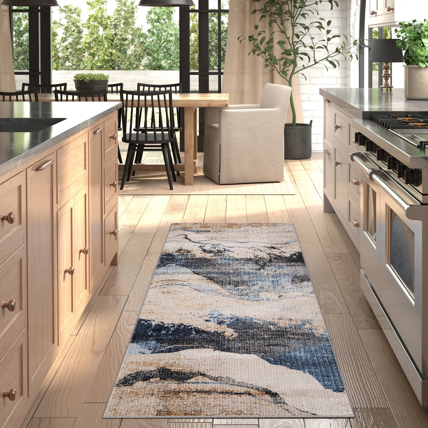 Sonora Modern/Industrial/Industrial Abstract/Watercolor Tan/Blue/Gray - Feizy Rug