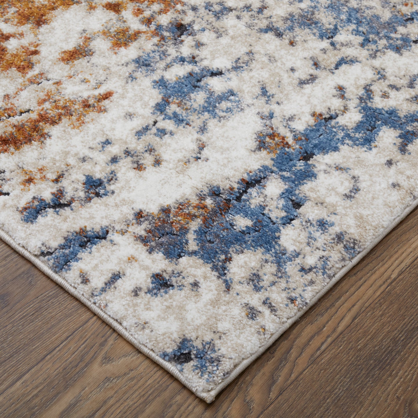 Gilmore Modern/Bohemian & Eclectic/Casual Abstract/Watercolor Ivory/Blue/Orange - Feizy Rug