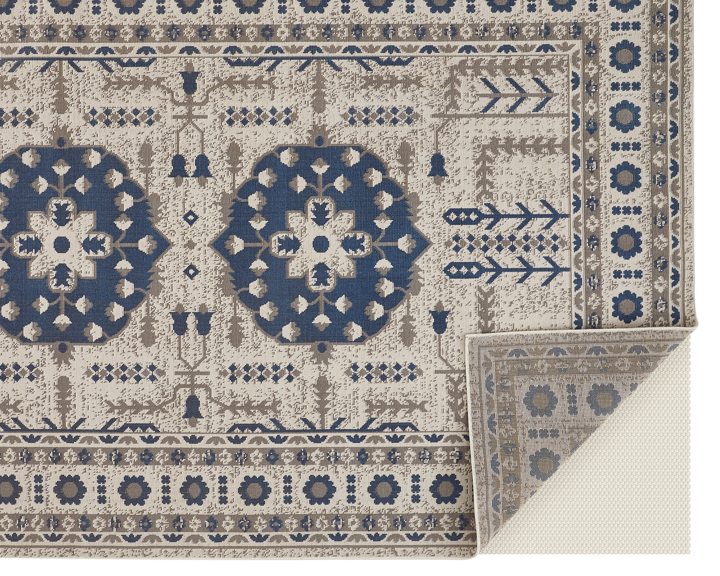 Foster Transitional/Classic/Bohemian & Eclectic Medallion/Bordered Blue/Gray/Ivory - Feizy Rug