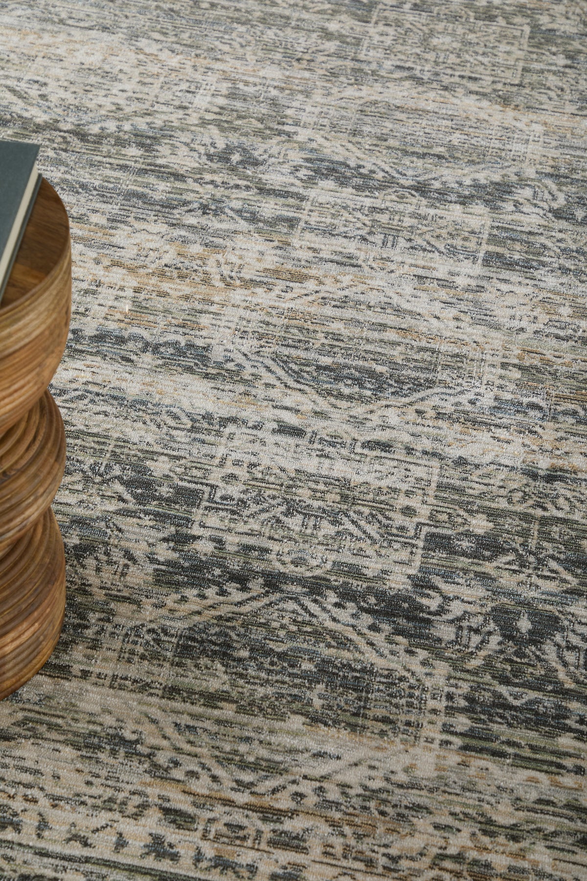 Augustine Traditional/Classic/Vintage Medallion/Bordered/Distressed Black/Ivory/Green - Feizy Rug