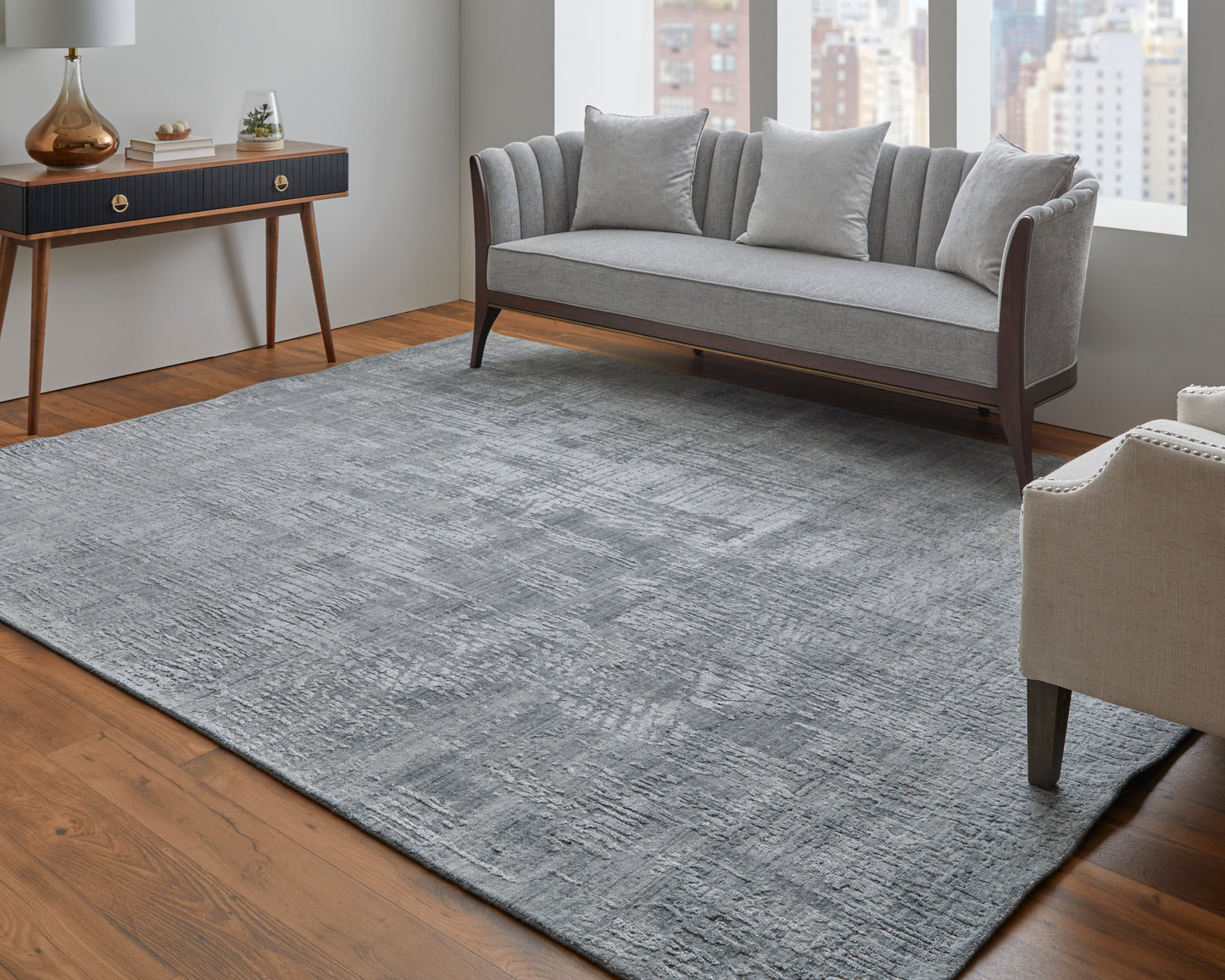 Eastfield Modern/Casual Abstract/Distressed Blue/Silver - Feizy Rug