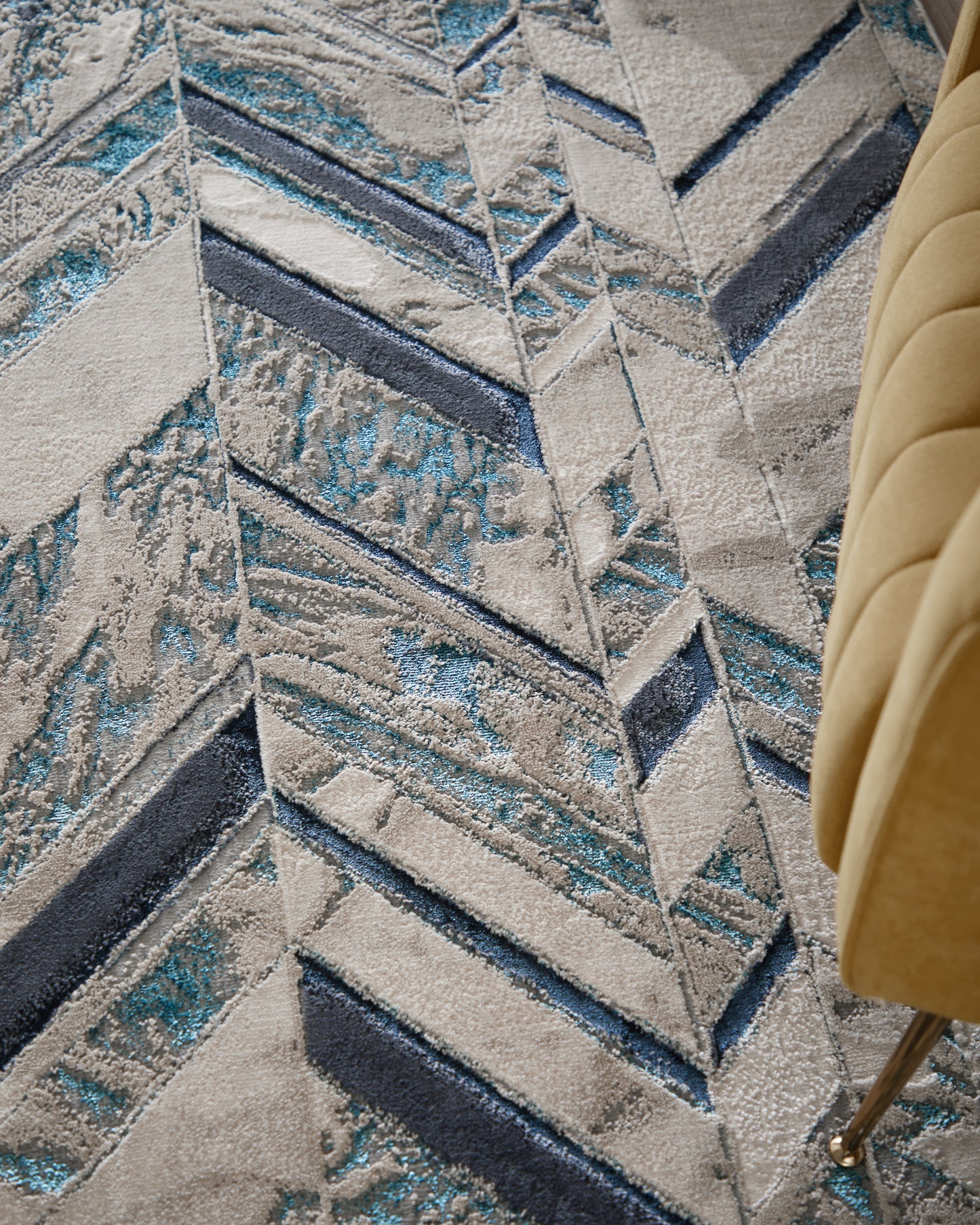 Indio Modern/Casual/Nautical & Coastal Herringbone/Chevron/Distressed Ivory/Blue/Gray - Feizy Rug