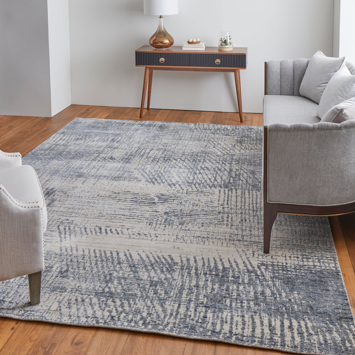 Eastfield Modern/Casual Abstract/Distressed Blue/Ivory/Gray 69AI - Feizy Rug