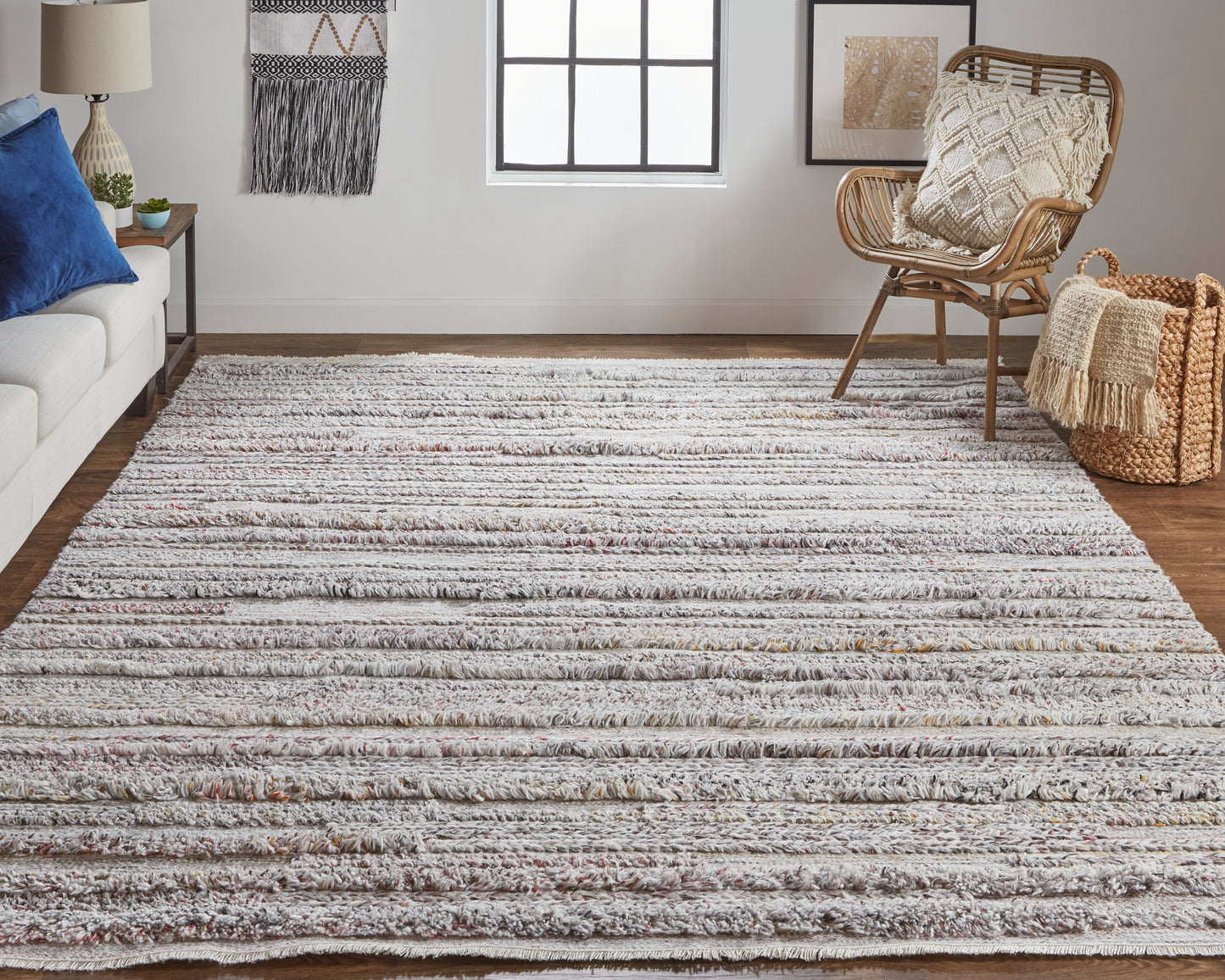 Alden Transitional/Casual/Scandinavian Stripes/Solid Taupe/Ivory/Red - Feizy Rug