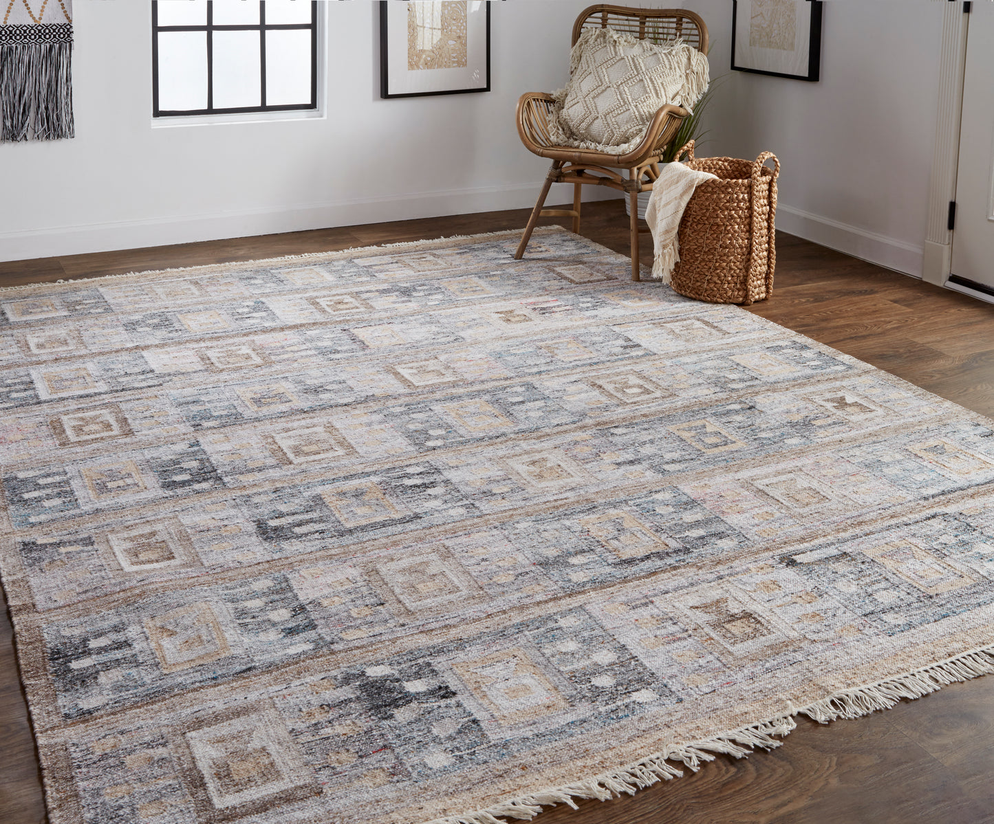 Beckett Transitional/Moroccan/Global Moroccan/Color Block/Patchwork Gray/Taupe/Tan - Feizy Rug