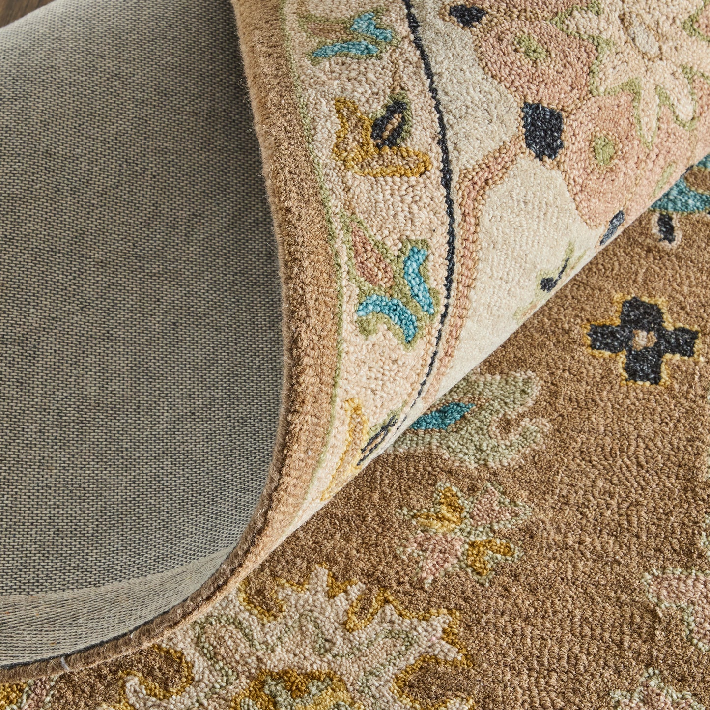 Springfield Traditional Floral & Botanical/Bordered Tan/Ivory/Blue - Feizy Rug