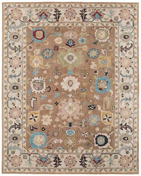 Springfield Traditional Floral & Botanical/Bordered Tan/Ivory/Blue - Feizy Rug