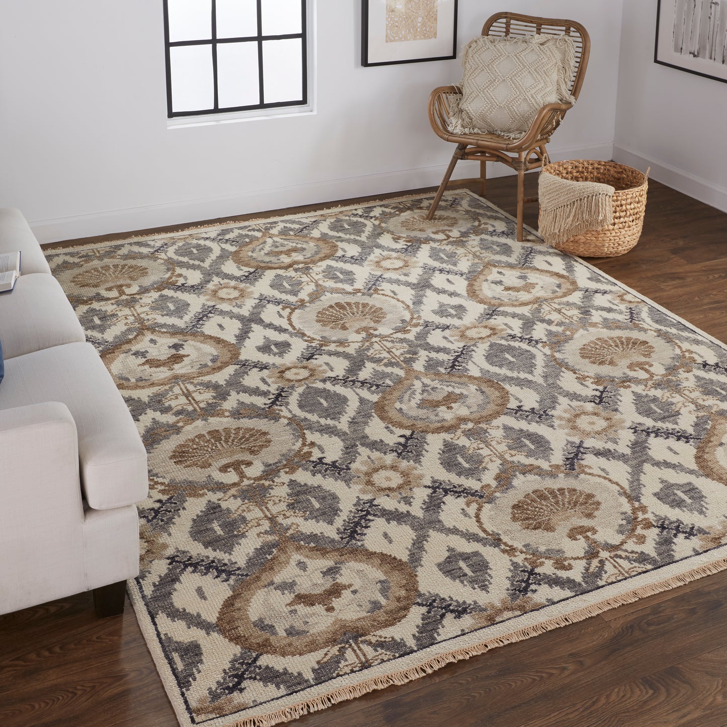 Beall Traditional/Bohemian & Eclectic Ivory/Gray/Taupe Runner  Feizy Rugs Small Parcel,Feizy Rugs,Beall,Ivory/Gray/Taupe,2'6" x 8',Runner,Wool,Traditional/Bohemian & Eclectic,India