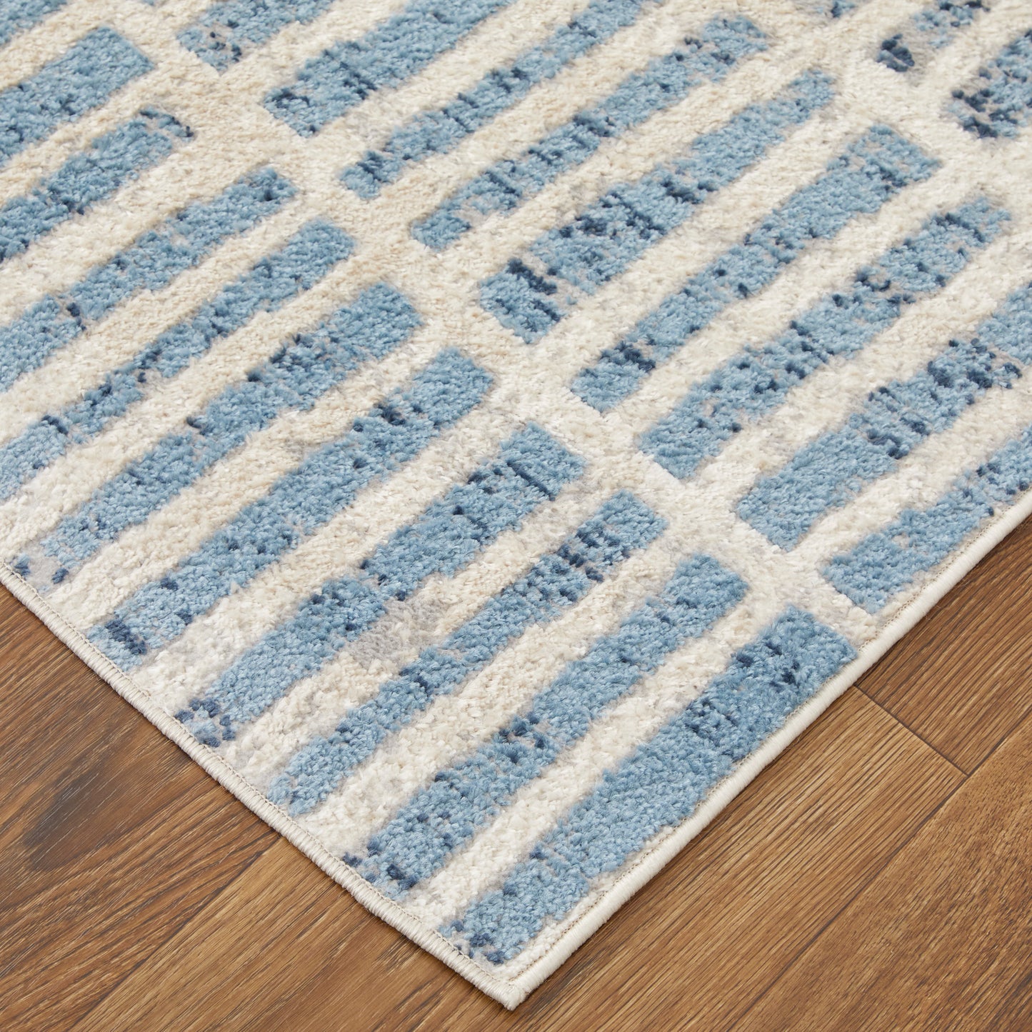 Camellia Transitional/Mid-Century Modern/Global Geometric/Moroccan/Distressed Blue/Ivory - Feizy Rug