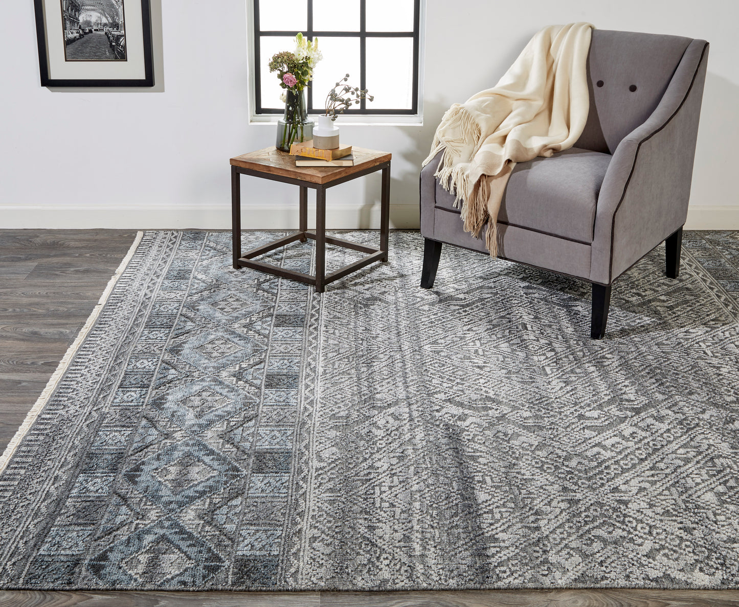 Payton Transitional/Farmhouse/Scandinavian Diamond/Trellis & Lattice Gray/Ivory/Blue - Feizy Rug