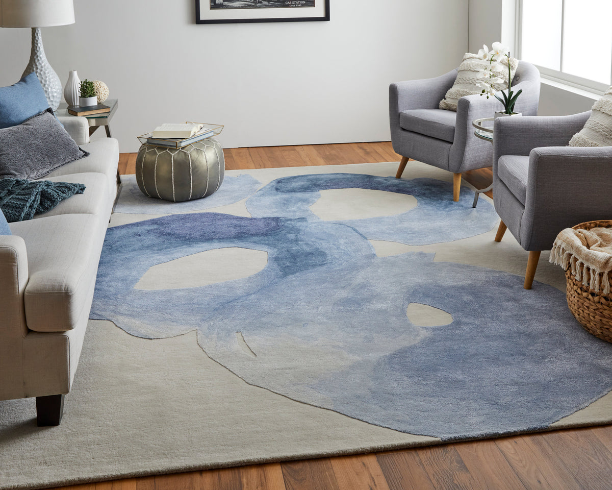Anya Transitional/Industrial/Casual Abstract/Watercolor Blue/Ivory 8887 - Feizy Rug