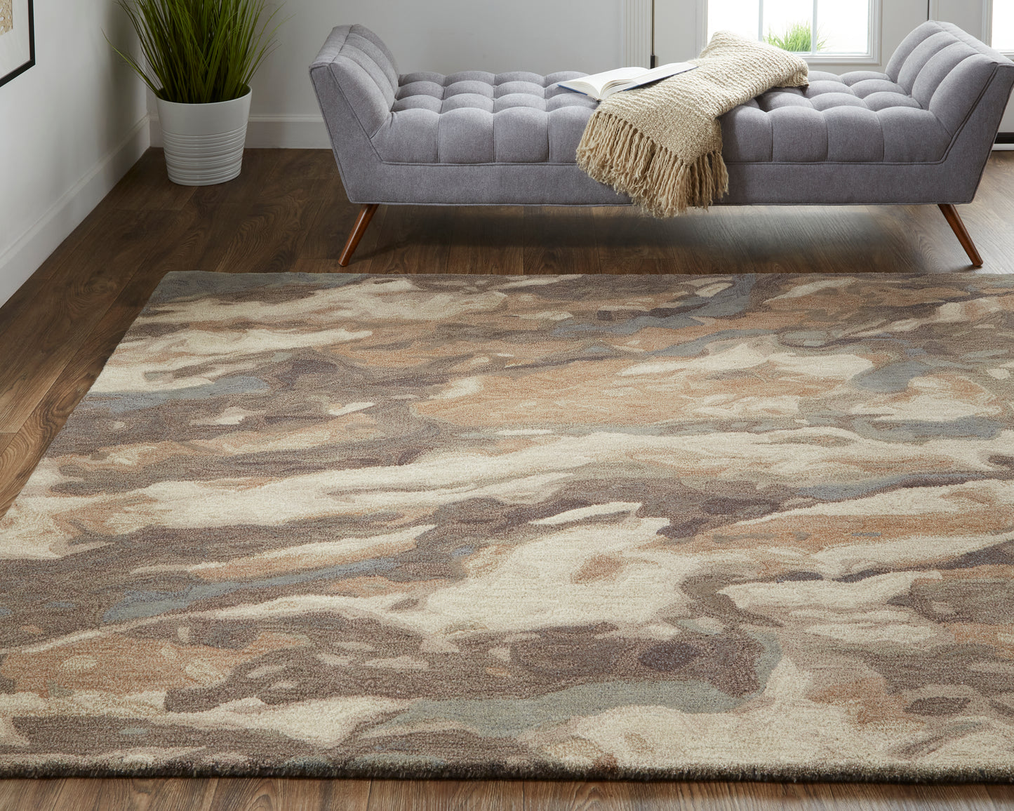 Amira Transitional/Industrial/Casual Abstract/Watercolor Brown/Gray/Tan - Feizy Rug