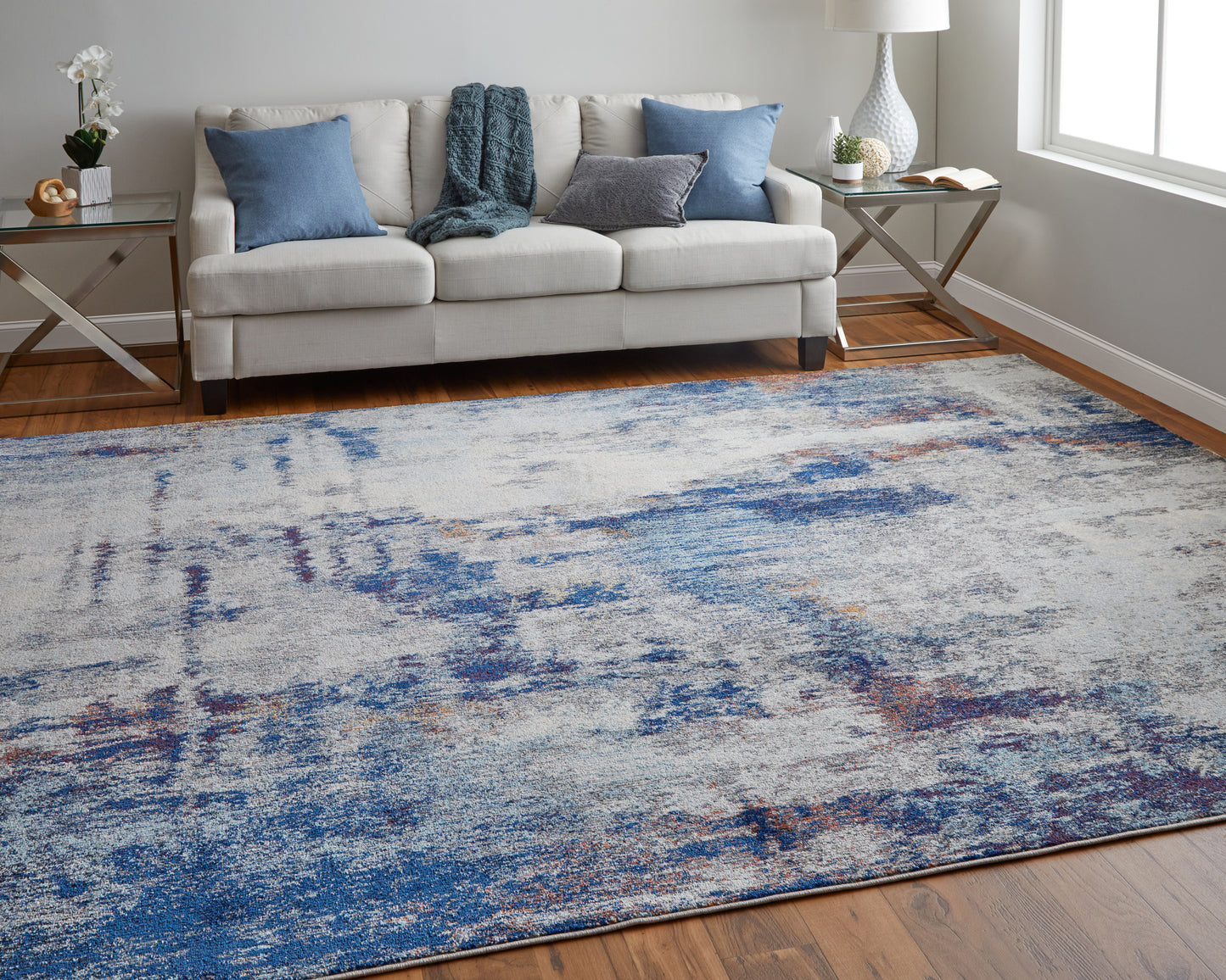Edgemont Modern/Casual Abstract/Watercolor/Distressed Ivory/Blue - Feizy Rug