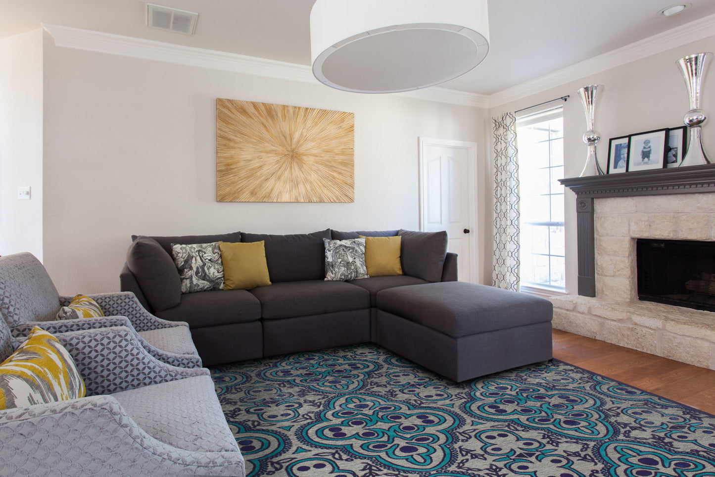 Saphir Callo Modern/Bohemian & Eclectic/Cottage Damask/Ikat Tan/Taupe/Blue - Feizy Rug