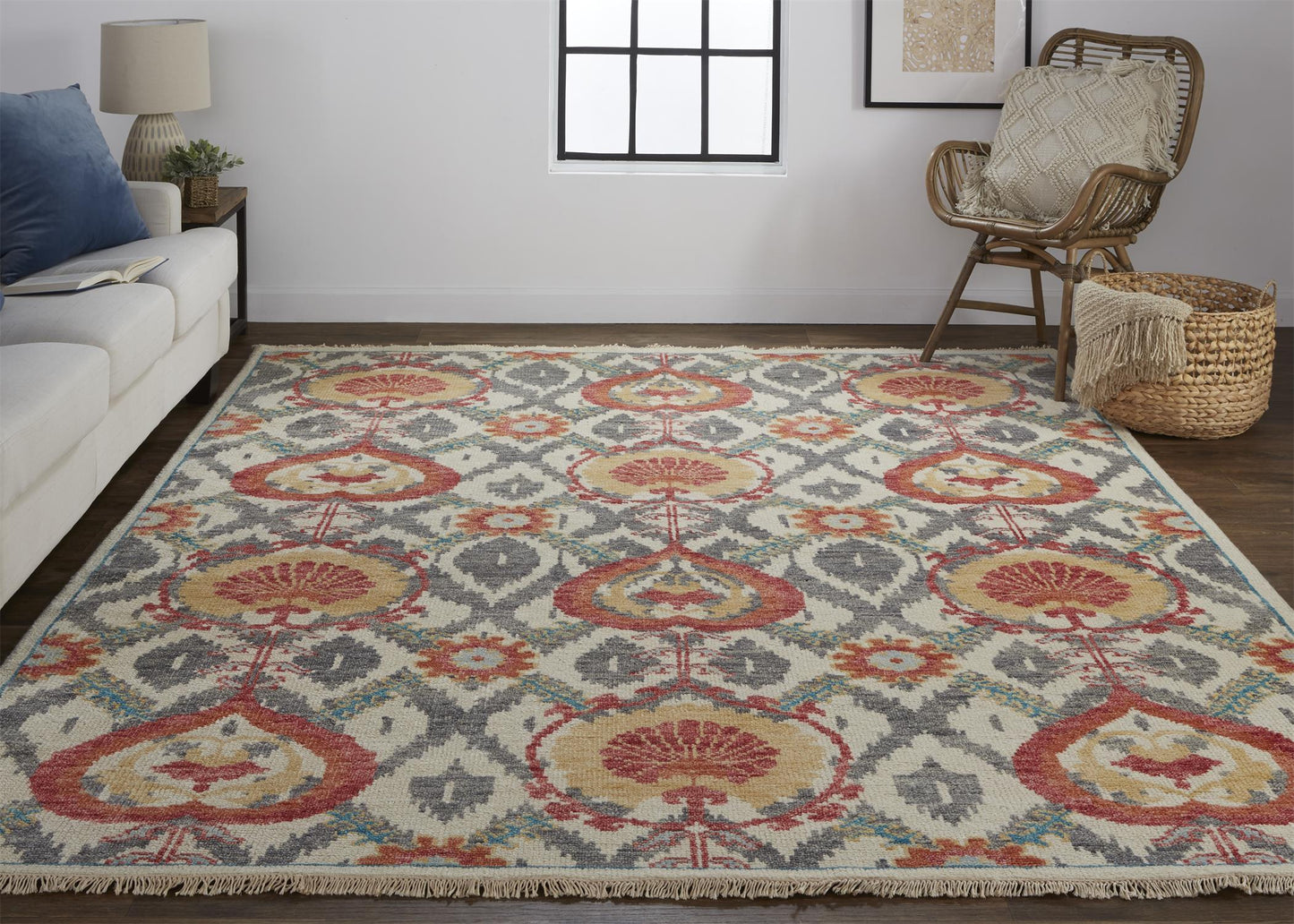 Beall Traditional/Bohemian & Eclectic Oriental/Ikat/Diamond Orange/Gray - Feizy Rug