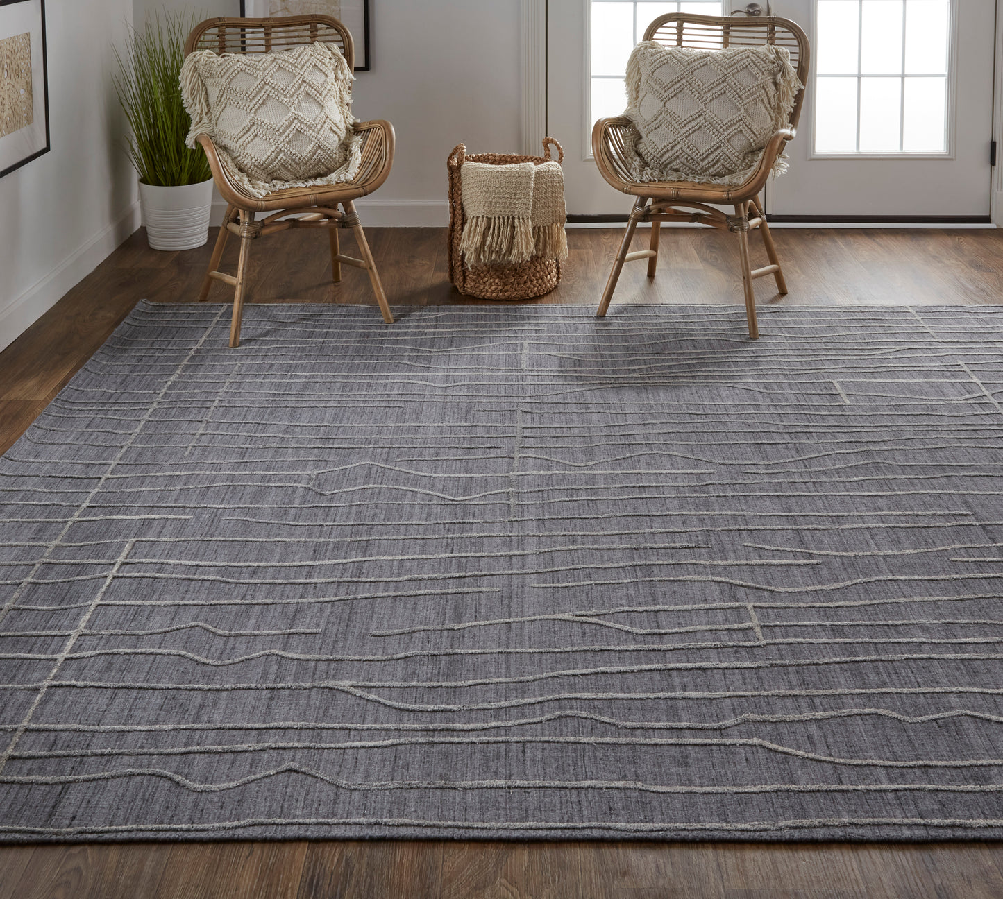 Haverhill Transitional/Casual Solid/Stripes Gray/Silver - Feizy Rug