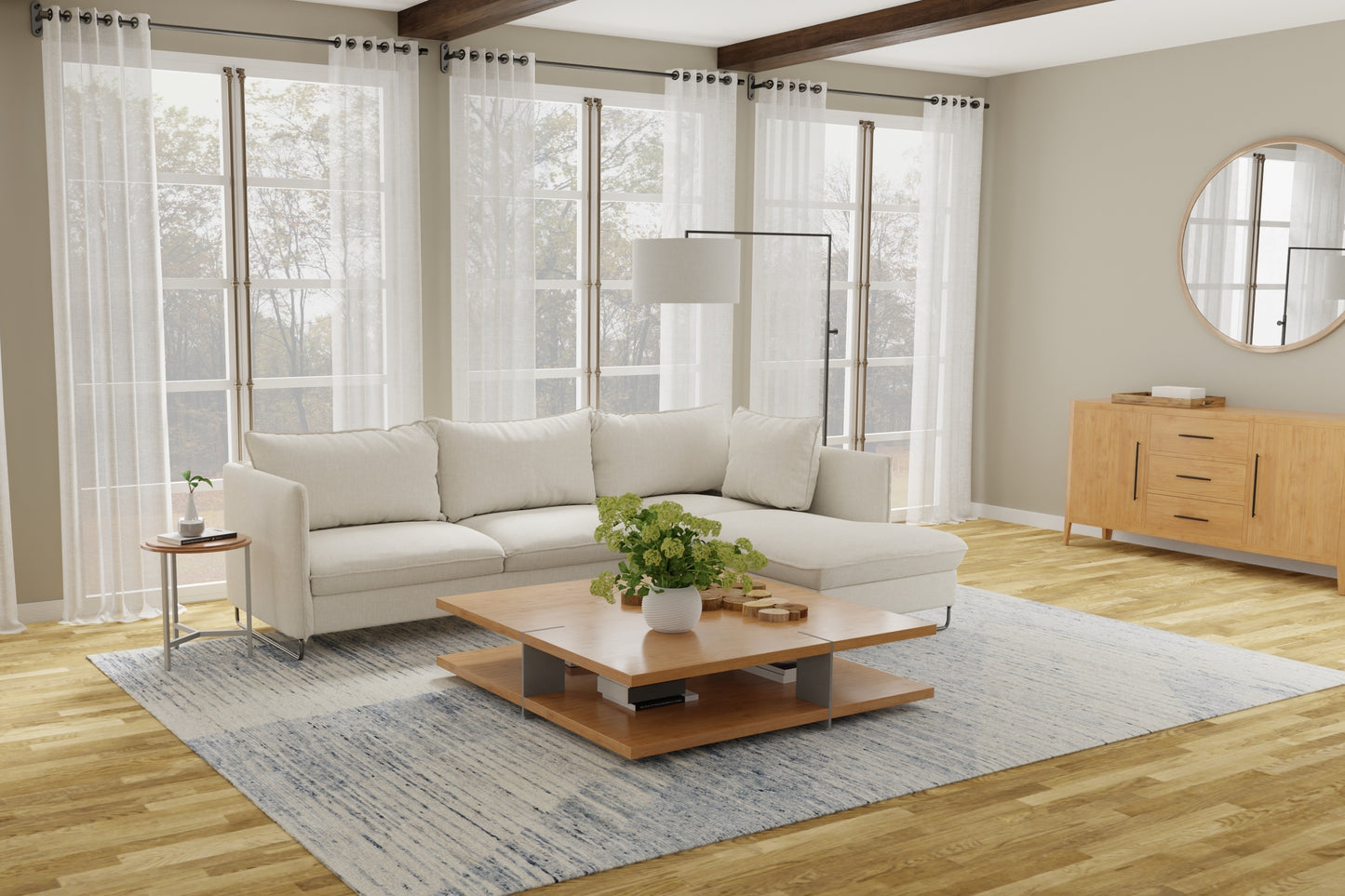 Brighton Modern/Casual/Global Ivory/Blue/Silver Area Rug