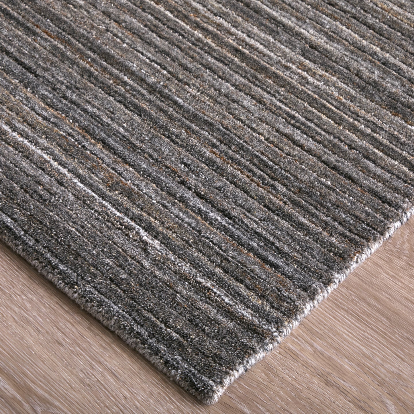 Lakewood Modern/Casual Solid/Distressed/Stripes Black/Gray/Brown - Feizy Rug