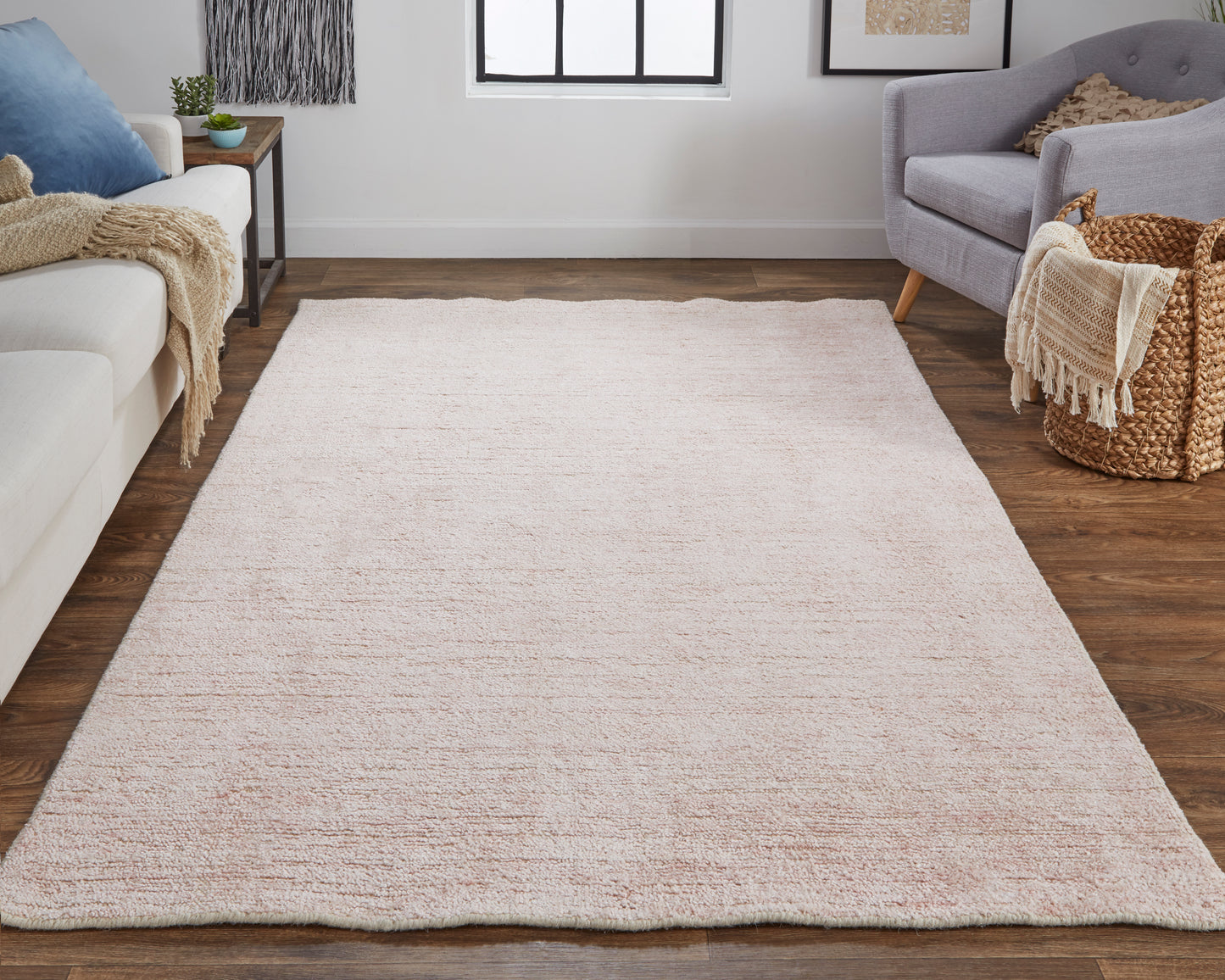 Delino Transitional/Casual/Industrial Solid Pink/Ivory - Feizy Rug