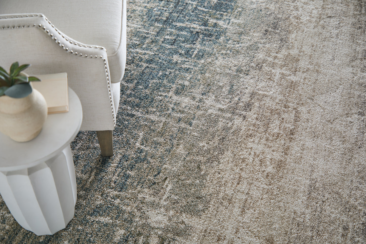 Richmond Modern/Industrial Abstract/Distressed Ivory/Blue/Green - Feizy Rug