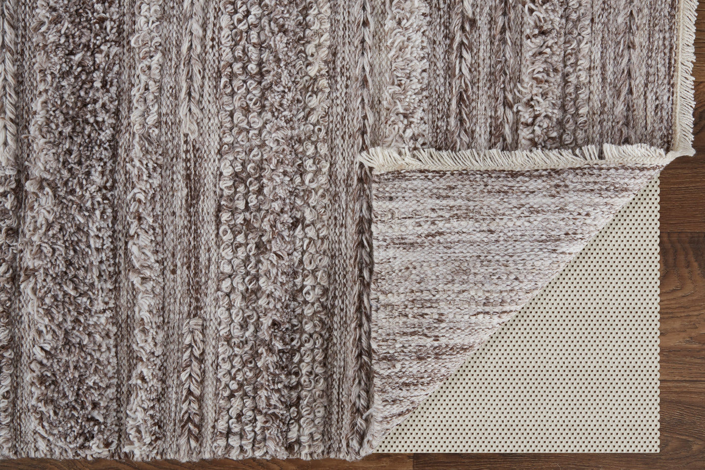 Alden Transitional/Casual/Scandinavian Stripes/Solid Taupe/Brown/Ivory - Feizy Rug