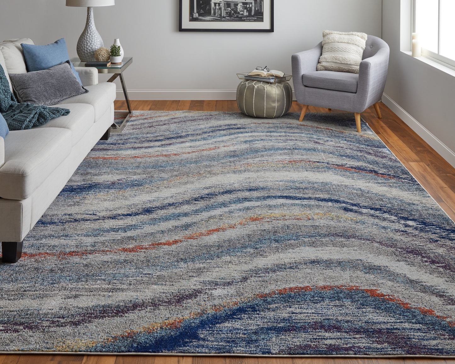 Edgemont Modern/Casual Abstract Blue/Gray/Orange - Feizy Rug