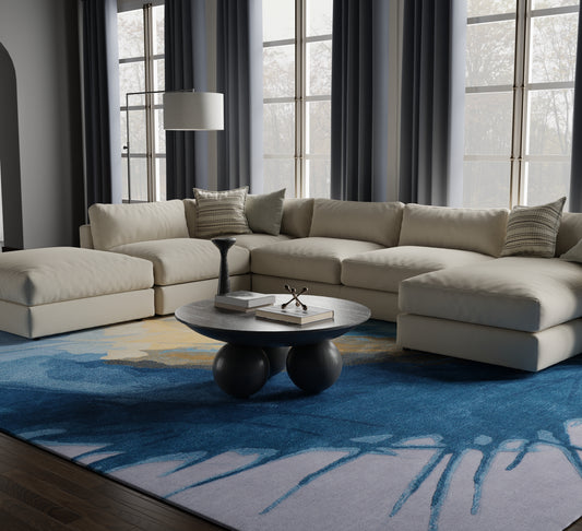Kawai Modern/Bohemian & Eclectic/Nautical & Coastal Blue/Gold/Gray Accent Rug