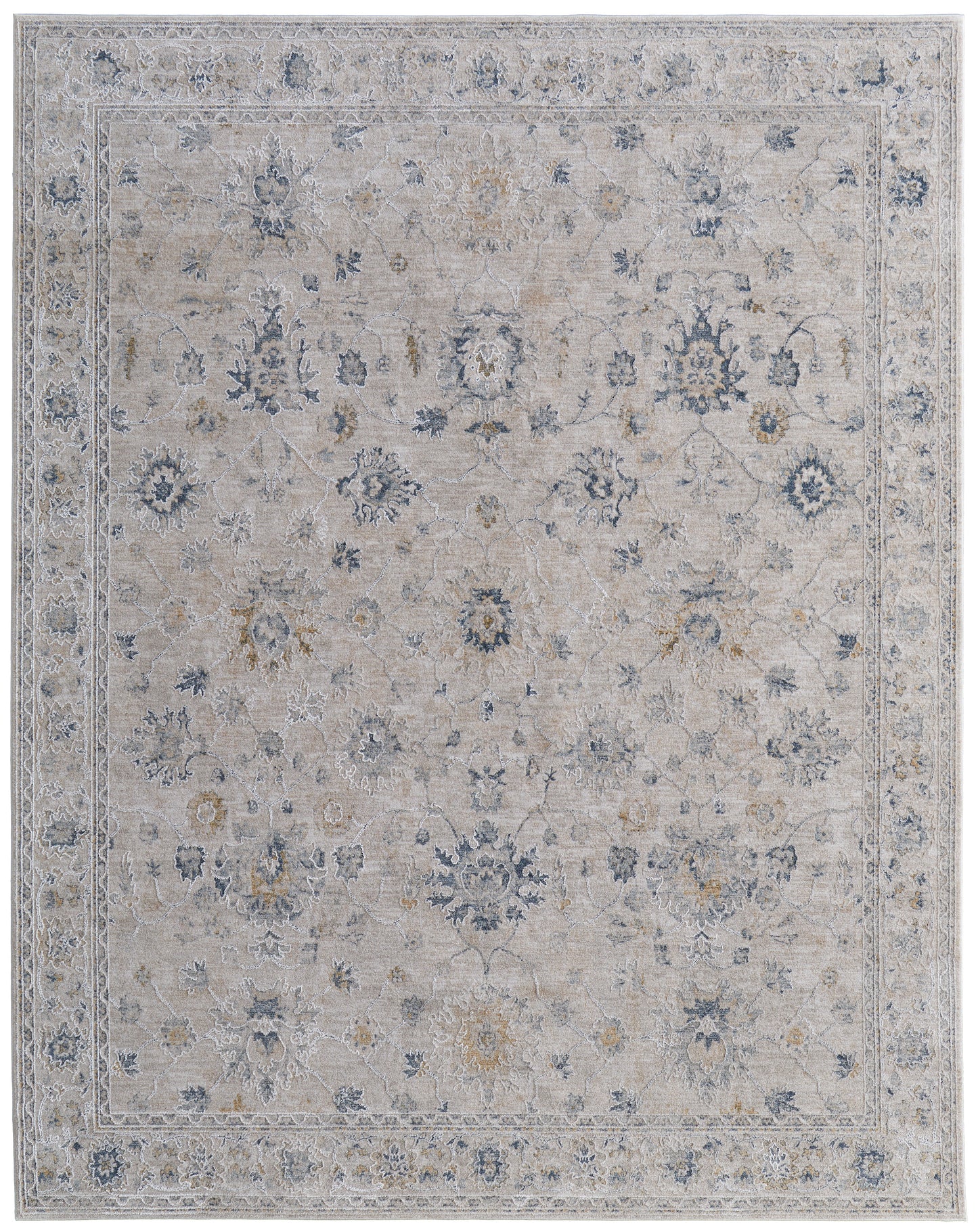 Pasha Transitional/Bohemian & Eclectic/Cottage Ivory/Taupe/Blue Area Rug