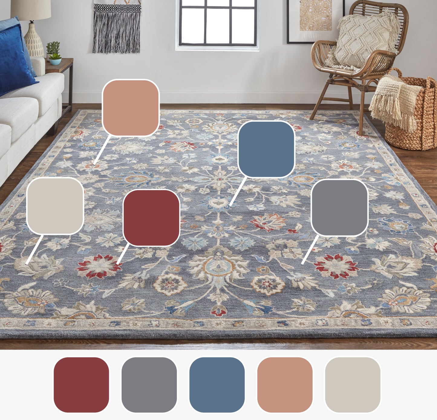 Rylan Transitional/Vintage/Casual Gray/Ivory/Red Accent Rug  Feizy Rugs Small Parcel,Feizy Rugs,Rylan,Gray/Ivory/Red,2' x 3',Accent Rug,Wool,Transitional/Vintage/Casual,India