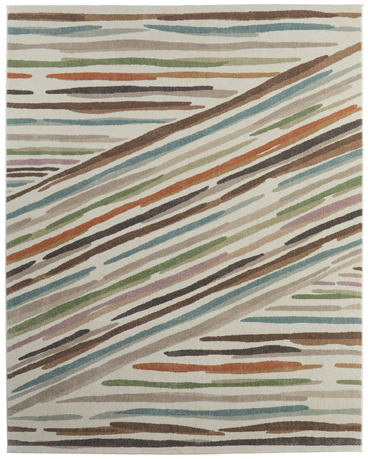 Eden Modern Abstract/Stripes Ivory/Brown/Blue - Feizy Rug