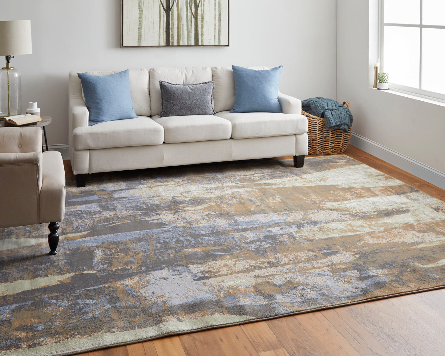 Clio Modern/Casual/Luxury & Glam Brown/Blue/Ivory Accent Rug