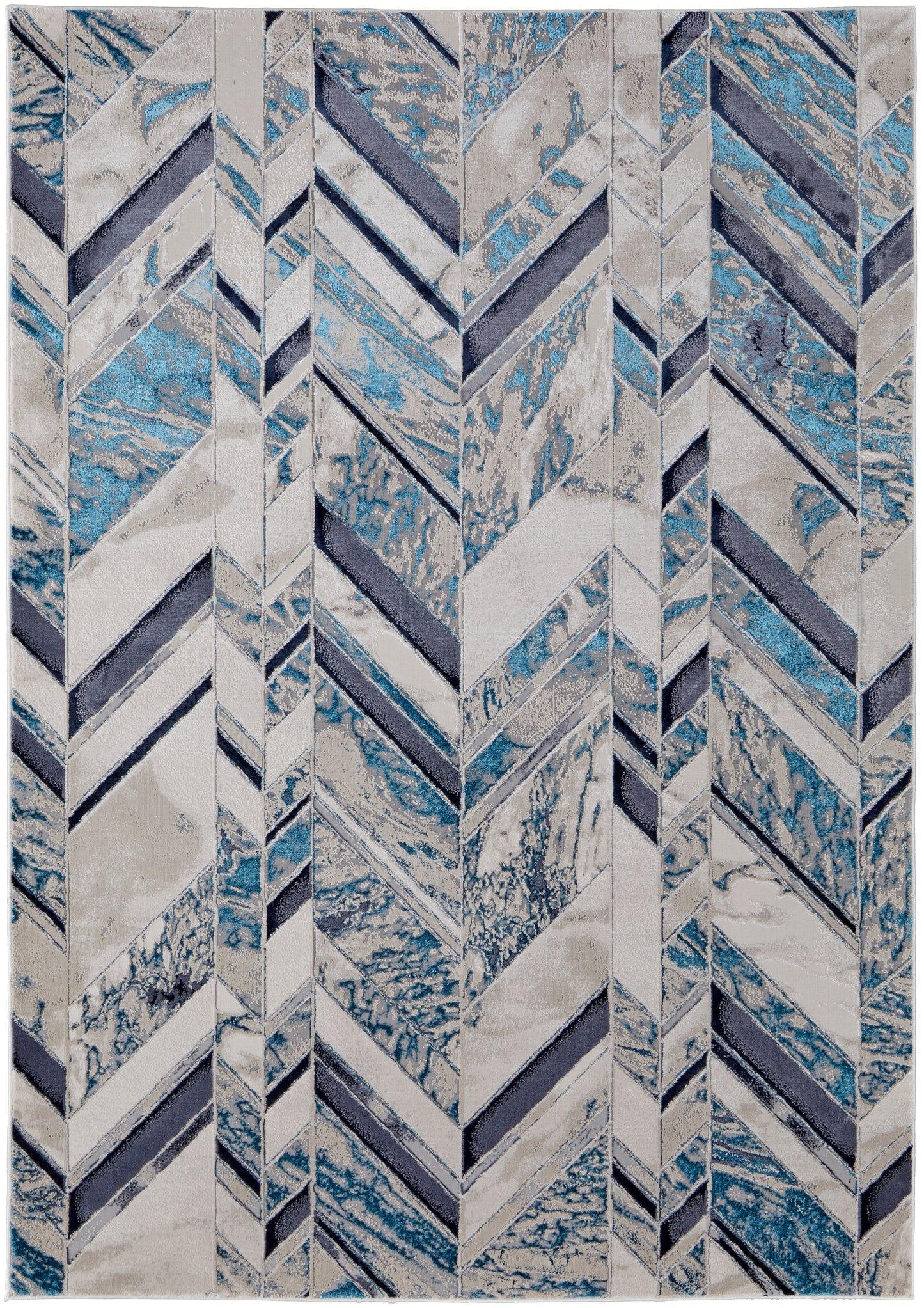 Indio Modern/Casual/Nautical & Coastal Herringbone/Chevron/Distressed Ivory/Blue/Gray - Feizy Rug