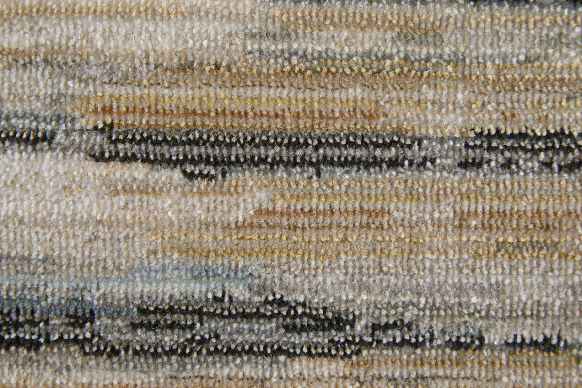 Greenwich Modern Stripes/Abstract/Distressed Ivory/Tan/Blue - Feizy Rug