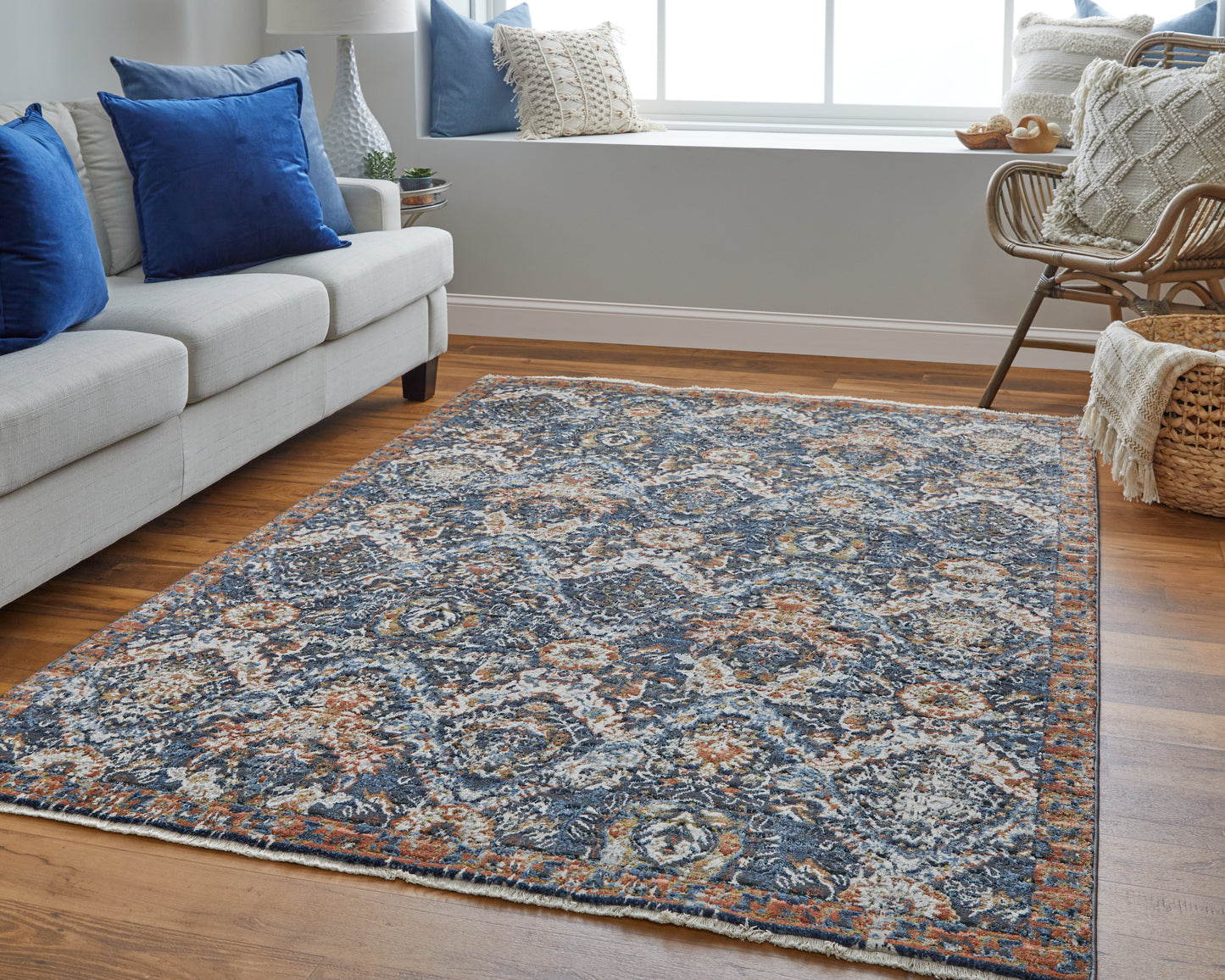 Kaia Transitional/Casual/Classic Blue/Orange/Ivory Accent Rug
