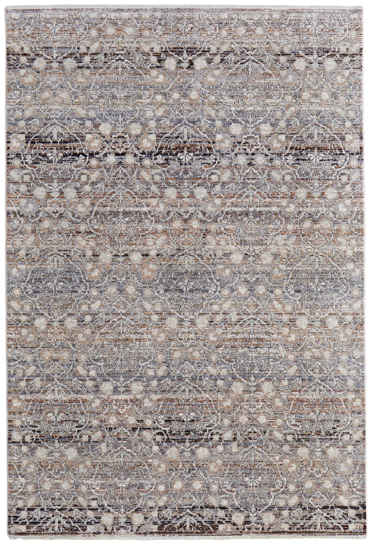 Caprio Transitional/Bohemian & Eclectic/Casual Damask/Distressed Gray/Ivory/Tan - Feizy Rug