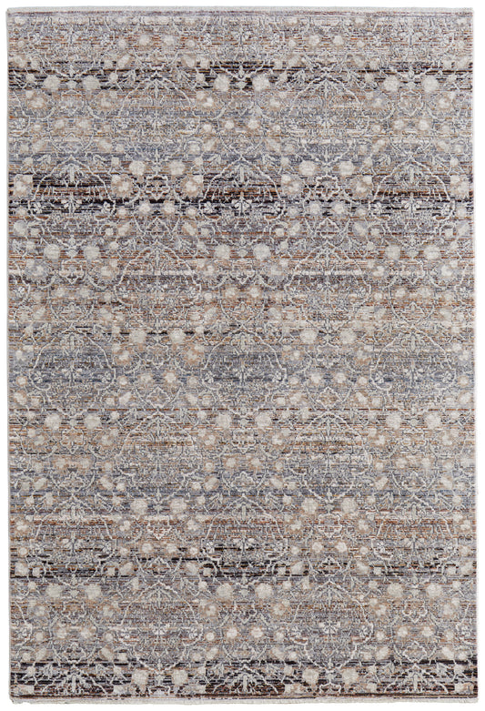 Caprio Transitional/Bohemian & Eclectic/Casual Damask/Distressed Gray/Ivory/Tan - Feizy Rug