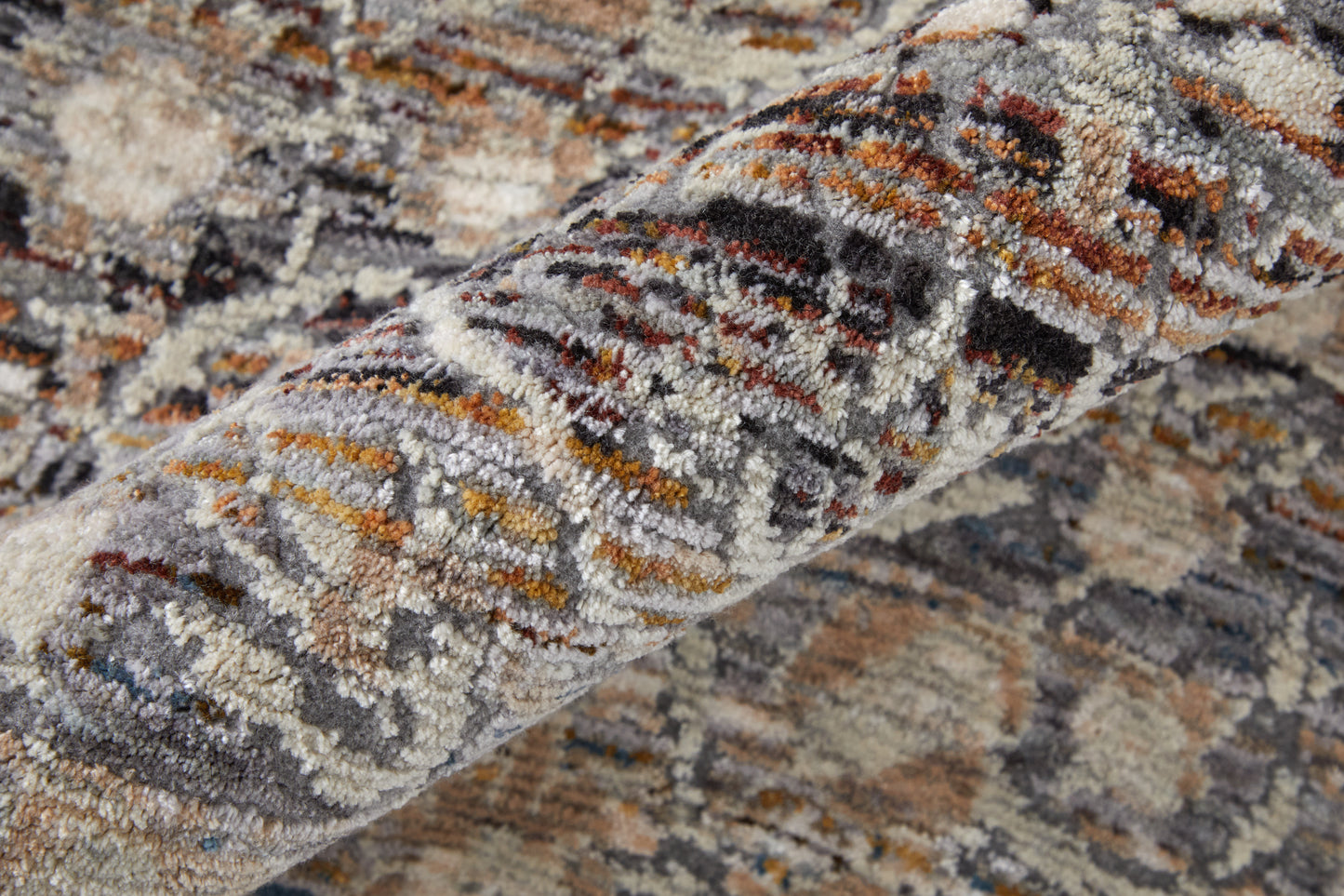 Caprio Transitional/Bohemian & Eclectic/Casual Damask/Distressed Gray/Ivory/Tan - Feizy Rug