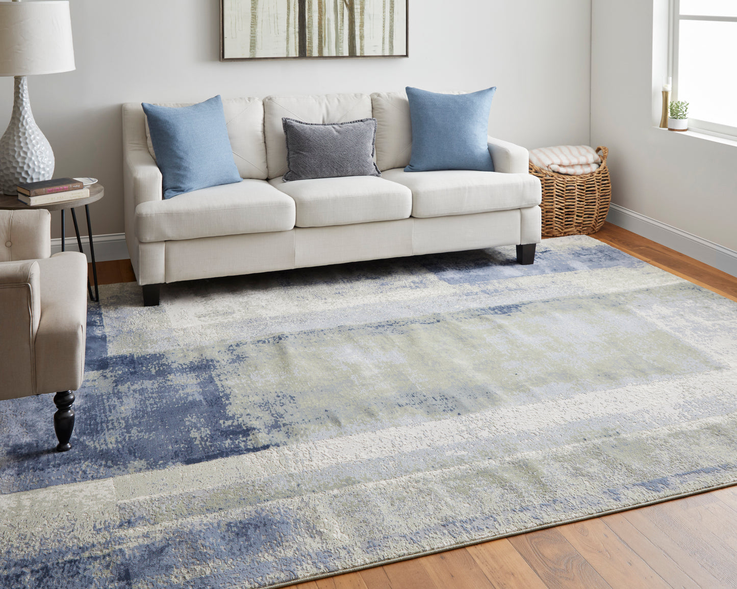 Clio Modern/Casual Abstract/Watercolor/Distressed Blue/Green/Ivory - Feizy Rug