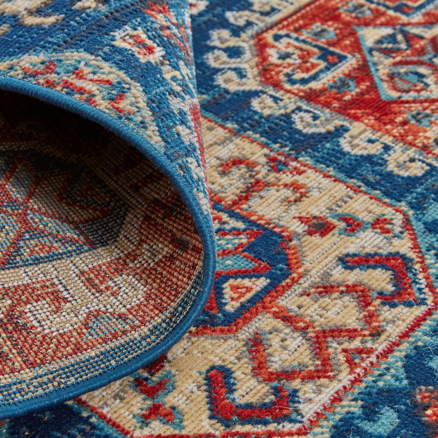 Nolan Transitional/Bohemian & Eclectic/Casual Patchwork/Floral & Botanical/Distressed Blue/Red/Tan - Feizy Rug