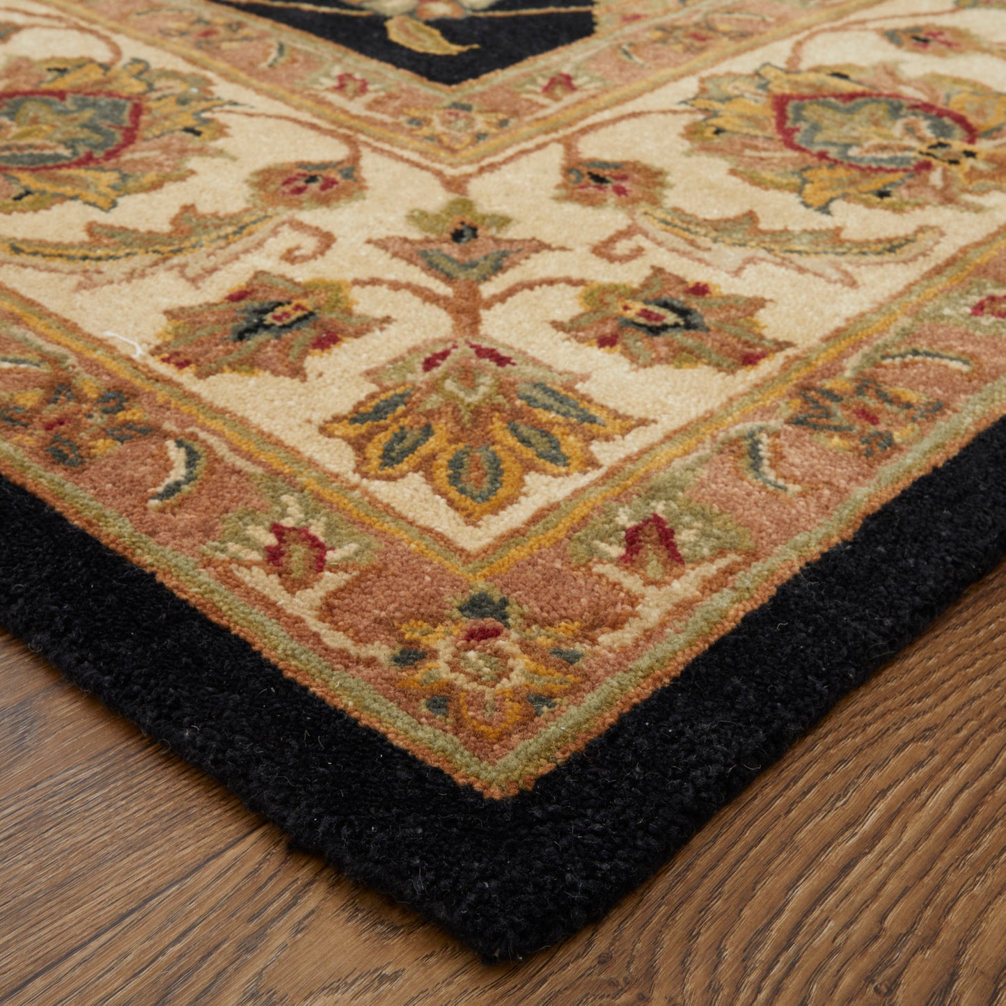 Wagner Traditional/Classic/Vintage Oriental/Persian/Bordered Black/Gold/Tan - Feizy Rug